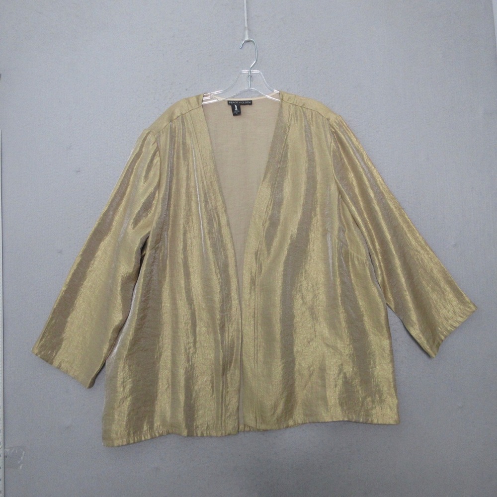 Peace of Cloth Cardigan 2X Gold Metallic Open‎ Front Elegant Event Luxury USA